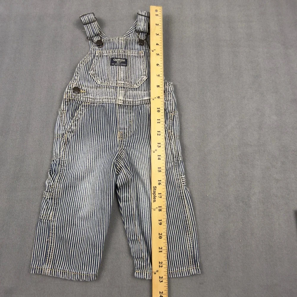OshKosh Bgosh Baby Boys 9M Hickory Stripe Denim Overalls Blue White Bib Overall